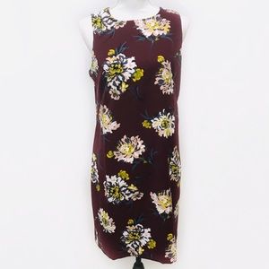Ann Taylor Shift Dress Maroon Floral Sleeveless